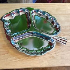 Vintage MCM Chrome Leaf Serving Tray - 3-Compartment Divided Dish